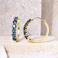 wholesale S925 silver plated with 14k gold, luxurious design earrings with synthetic blue nano stone and gemstone ear studs-Synthetic blue nanostone 925 silver