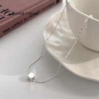 wholesale S925 Sterling Silver Tiny Cube Necklace, Minimalist Ins Style, Niche Design, Delicate and Dainty Collarbone-Silvery white 925 silver