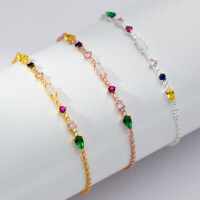 wholesale S925 Sterling Silver Colored Row Diamond Bracelet, Small and Exquisite, Versatile Hand Accessory S6995-Colorful Diamond Bracelet - Gold &gt; 925 Silver