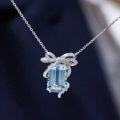 wholesale Silver-toned cross-border European and American aquamarine necklace for women with bow pendant, versatile collarbone chain, Korean-style fresh and sweet-cool girl necklace-0-3