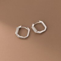 wholesale S925 Sterling Silver Geometric Diamond-Inlaid Ear Clasps, Trendy Unisex Versatile Ear Clasps, Internet Celebrity Same Style Light Luxury Ear Hoops-Geometric Square Earrings 925 Silver