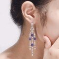wholesale [] 925 Silver Gold-Plated Lab-Grown Sapphire Earrings for Women with Fringe, TikTok Live Hot Sale-0-4