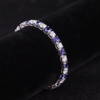 wholesale S925 sterling silver fashion high-end jewelry bracelet 3/4/5mm tennis chain with lab-grown sapphire and moissanite-3MM Cultured Sapphire + Moissanite Chain 6.5 inches (about 16.5cm)