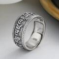 wholesale S925 Sterling Silver Tibetan Script Lotus Six-Syllable Mantra Adjustable Ring, Bold Retro Ethnic Style-0-0
