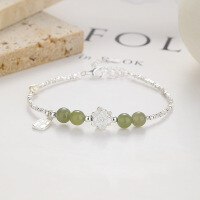 wholesale 925 Sterling Silver Lotus Bracelet With Hetian Jade Turning Beads For Women-silver