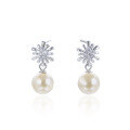 wholesale S925 Sterling Silver Korean & Japanese Style Sweet and Unique Pearl Earrings Zircon Floral Stud Earrings for Women Fashion Silver Jewelry-0-4