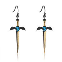 wholesale 925 Silver Dark Series Designer High-End Dagger Gothic Earrings with Natural Gemstones-London Blue Topaz Earrings