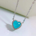 wholesale S925 Sterling Silver New Heart-Shaped Necklace for Women with Paraiba Stone Stackable Collarbone Pendant-0-1