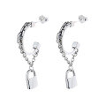 wholesale S925 Sterling Silver Ins-style Creative Padlock Pendant Chain Earrings Small Design C-Hoop Earrings for Women-0-4