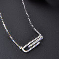 wholesale S925 Sterling Silver Paperclip Diamond Necklace for Women, Minimalist Collarbone Chain with Unique Pendant Set-0-2