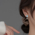 wholesale S925 Sterling Silver Inlaid with Diamond Blue Five-Petal Flower Earrings for Women, Forest Style Fresh Enamel Floral Earrings M01987-0-3