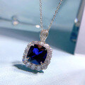wholesale 925 Silver Zhuo Zhifan New Simulation Sapphire 12*12mm Wide Square Necklace Pendant for Women European and American Luxury Style-0-1