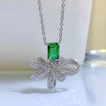 wholesale 925 Silver with 1ct Emerald High Carbon Diamond Pendant, 5*7 Green Light Necklace, 40+5 Chain-0-1