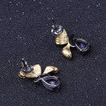 wholesale S925 Silver Secret Garden Designer Butterfly Earrings, Natural Style Amethyst Gemstone Ear Drops-0-2