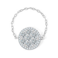 wholesale S925 silver plated with 18k gold, fashion circular bubble D color moissanite ring chain design-White Gold (0.84ct)  US size 6