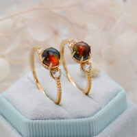 wholesale S925 Sterling Silver Japanese-style White Crystal + Iridescent Stone Ring-White Crystal + Iridescent Stone Ring Mido No. 7