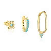 wholesale S925 Sterling Silver Turquoise Retro Earrings For Women,-Single three-piece set 925 silver