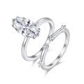 925 Silver 3ct Moissanite Oval Double Stacking Ring Light Luxury Jewelry-0-3