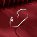 wholesale 999 Silver Wave Bracelet for Women, Japanese Korean Minimalist Niche Bow Bell Young Style Pure Silver Open Bangle-0-1