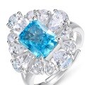 wholesale 925 Silver Light Luxury Jewelry Seasonal New Product Aquamarine Ring 10*10 High Carbon Diamond Floral Design Women's Ring-0-3