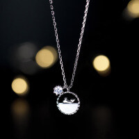 wholesale S925 silver women's fashionable and elegant round shell single diamond dolphin necklace D7385-s925 silver necklace silver>925 silver