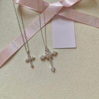 wholesale S925 Sterling Silver Goddess Cross Pendant Necklace with Full Pavé Shining Zirconia, Exquisite Craftsmanship, Light Luxury Advanced Textured Diamond-Inlaid Collarbone Chain-Small 925 silver