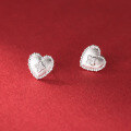wholesale S925 Sterling Silver Fresh Sweet Ins Style Niche Design Brushed Heart Four-Leaf Flower Ear Stud M06702-0-2