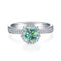wholesale S925 Silver Green Moissanite 1 Carat Design-inspired Wishing Well Ring with GRA Certificate-0-4