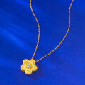wholesale S925 silver, gold-plated small floral pendant necklace with a brushed finish, featuring a golden flower design in a new Chinese style-0-2