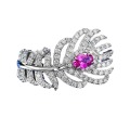 wholesale S925 Silver Full Diamond-Encrusted Pink Diamond and Green Diamond Feather Ring, Stylish and Elegant, Live Hot Sale Item from Mu Jing Jewelry-0-4