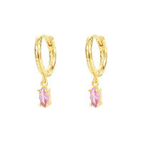 wholesale S925 Sterling Silver Oval Zircon Earrings For Women, Fashionable Minimalist Textured Ear Clasps-E4415-Pink Zirconium 925 Silver