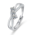 Sterling Silver Double-Layer Moissanite Ring, Women's Daily Versatile Gift-0-3