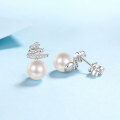 wholesale 925 Sterling Silver New Style Natural Freshwater Pearl Earrings with Micro-Paved Moissanite, Fashionable and Elegant Women's Earrings for Wholesale-0-2