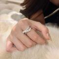 wholesale S925 Sterling Silver Irregular Fluid Line Cross Full Diamond Flash Pearl Ring Vintage High-End Design Sense Personality Band-0-3