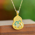wholesale Silver-gilded cold enamel cloisonné palace antique style jade pendant Hetian jade gourd necklace-0-2