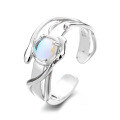 wholesale S925 Sterling Silver Blue Moonstone Irregular Open Ring, Personalized Fashion, Elegant and Luxurious Style Ring-0-3