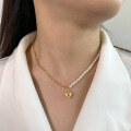 wholesale S925 Sterling Silver Cloud-Shaped Chain with Baroque Pearl and Heart Pendant French Retro Necklace-0-2
