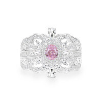wholesale Silver egg-shaped 4*5 fairy pink high-carbon diamond 04ct Buccellati-style Baroque hollow openwork full-diamond ring-High Carbon Diamond-Fairy Pink No. 9