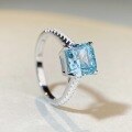 wholesale S925 Sterling Silver Four-Prong Ring with Aquamarine and Zircon, Bestselling European and American Style Silver Ring That Does Not Fade, Wholesale-0-1