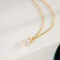 14K Gold Plated 925 Silver Full Moissanite Emerald Pendant Necklace-0-2