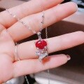 wholesale Metal material, Chao Xiaobai internet-famous small chic style elegant red corundum fox necklace for women, fashionable and versatile, high-end sense collarbone chain-0-5