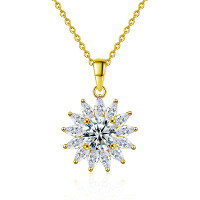 S925 Sterling Silver Moissanite Sunflower Pendant Necklace-Brilliant necklace (gold)  1 carat moissanite