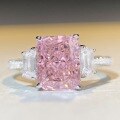 wholesale S925 Sterling Silver Icy Cut Ring with High Carbon Radiant Cut Pink Diamond for Cross-Border E-Commerce Live Streaming Hits-0-3