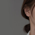 wholesale S925 silver minimalist diamond-inlaid cat and fish asymmetrical ear clips, summer fresh earrings M02479-0-3