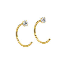 wholesale 925 Sterling Silver K Gold Plated Zircon Four-prong Hook Round Ear Hook Korean Fashion Light Luxury Women's Small Earrings-4m white zirconium plated with gold outer diameter 8m