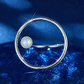 wholesale S925 Sterling Silver Round Geometric Pearl Ring Fashionable Personality Trend Exaggerated Versatile Adjustable Open Ring-0-2