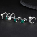 wholesale S925 Silver Fashionable Light Luxury Earring Three-Piece Set, Inlaid with Natural Freshwater Pearls and Matching Green Agate Ear Studs and Ear Clips-0-0