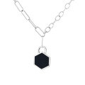 wholesale S925 Sterling Silver Korean Retro Hexagonal Geometric Pendant Trendy Unisex Necklace-0-4