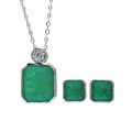 wholesale Sterling Silver Stunning New Luxury Halo Bezel-Set 10*12 Simulated Emerald Pendant Necklace for Women-0-4