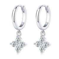 S925 Sterling Silver Four-Leaf Clover Moissanite Bracelet for Women-Niche Clover ERZHUI [White Gold]  925 Silver